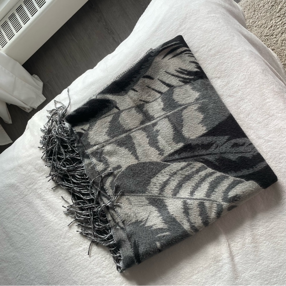 Monochrome Grey Fringed Blanket Scarf